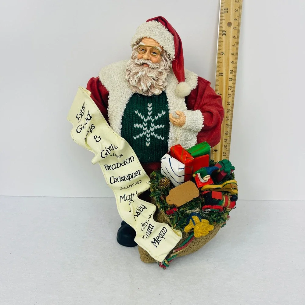 Vintage Santa Claus Figurine Naughty Nice List Toy Sack Christmas Decor 11 inch
